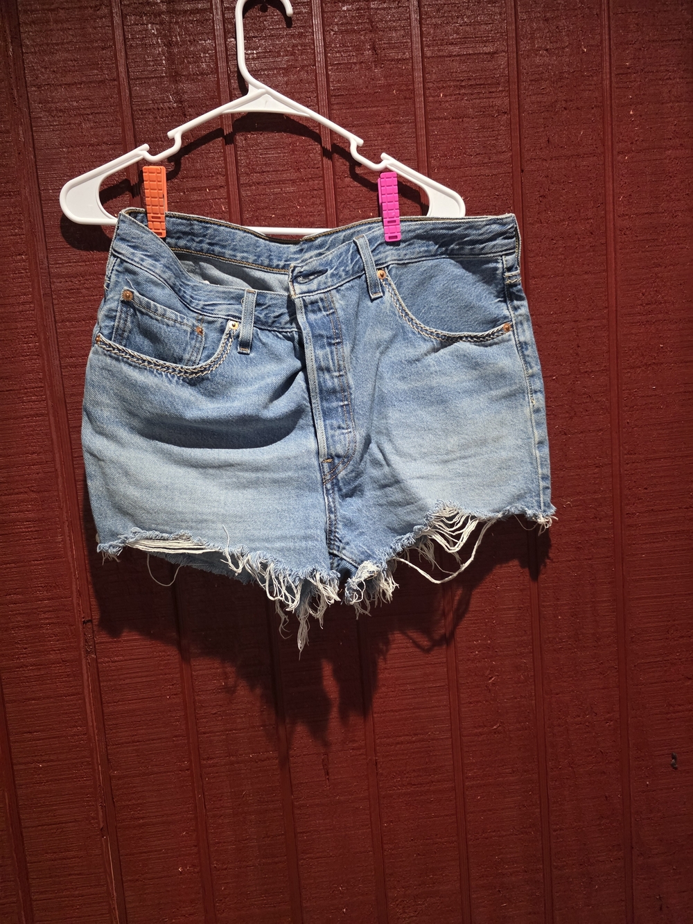 Signature by Levi Strauss Light Blue Frayed Hem Denim Cutoff Shorts